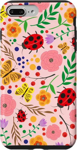 Vista 12 de iPhone 16 Cute Ladybugs Flowers Pink Pattern Bouquet Lover Cell Phone Case