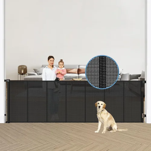 Vista 21 de Puertas retráctiles reforzadas para bebés con varillas de soporte, se extienden hasta 55" de ancho, puerta retráctil para perros para entradas