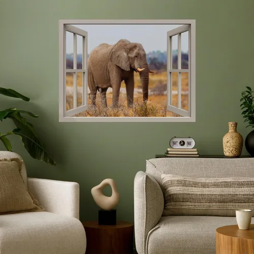 Vista 23 de wall26 Adhesivo decorativo para pared, diseño de oso y mariposa fuera de una ventana abierta, no se pega ni se pega, papel tapiz no tejido