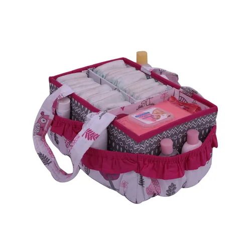 Vista 6 de Bacati Owls - Organizador de almacenamiento de algodón para niñas, color rosa/gris