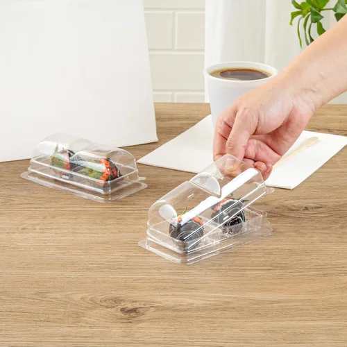 Vista 5 de Restaurantware Thermo Tek - Contenedores de postre de 5.3 x 2.6 x 1.8 pulgadas, 100 compartimentos duales transparentes para llevar, con tapa