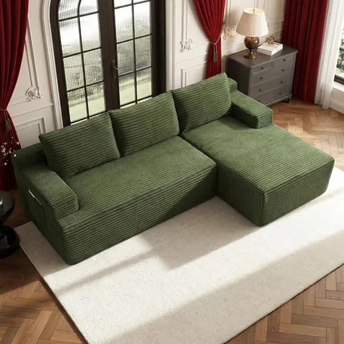 Vista 38 de Sofá modular moderno de 96 pulgadas para sala de estar, sofá modular tapizado sin hueso con bolsillos, cómodo sofá nube con diván en forma de L Negro