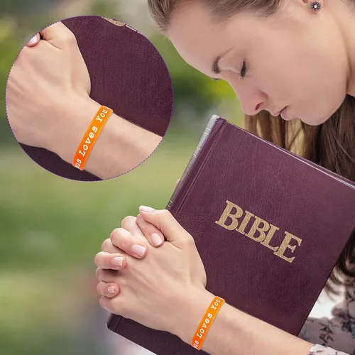 Vista 5 de Skylety Jesus Loves You - Pulseras de silicona para Pascua, coloridas pulseras de goma cristiana para niños, regalos de fiesta