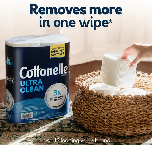 Vista 4 de Papel higiénico Cottonelle Ultra Clean, 9 Mega Rolls = 36 Regular Rolls, el empaque puede variar