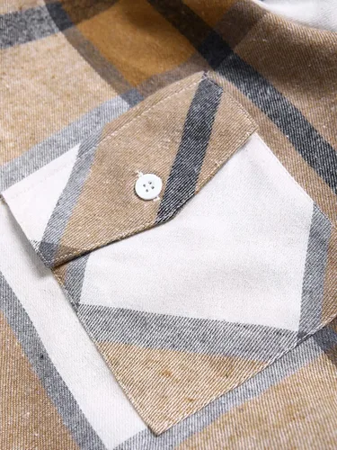 Vista 6 de OYOANGLE Camisas de franela de manga larga con botones y estampado a cuadros para hombre