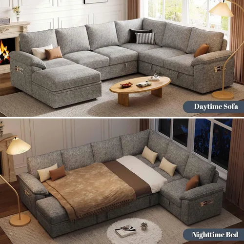 Vista 36 de Sofá modular modular de 85 pulgadas con cama extraíble, sofá cama, gris Gris-oscuro