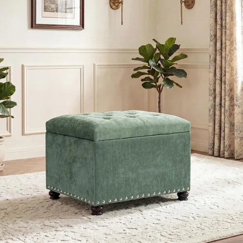Vista 22 de Joveco Otomana rectangular de 24" con almacenamiento para sala de estar, banco tapizado con asiento y reposapiés con tapa abatible, reposapiés