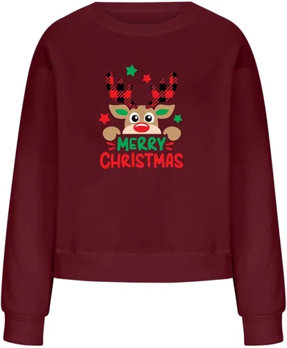 Vista 2 de UODSVP Sudaderas de Navidad para mujer, a la moda, para otoño e invierno, casual, cuello redondo, estampado de manga larga, sudaderas