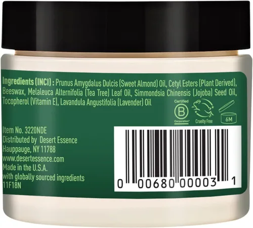Vista 3 de Desert Essence Ungüento orgánico para la piel con aceite de árbol de té, 1 onza líquida, paquete de 4, aceites esenciales de jojoba y lavanda