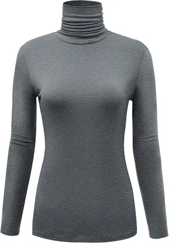 Vista 10 de AUHEGN - Camiseta de cuello alto con manga larga, ligera y ajustada para mujer, con cuello de tortuga (talla S-XXL)