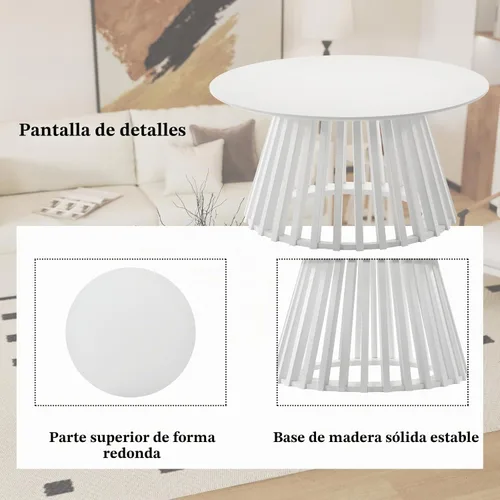 Vista 7 de DUOMAY Moderna mesa de centro redonda de madera maciza con base geométrica, mesa central de madera resistente para sala de estar, salón, oficina
