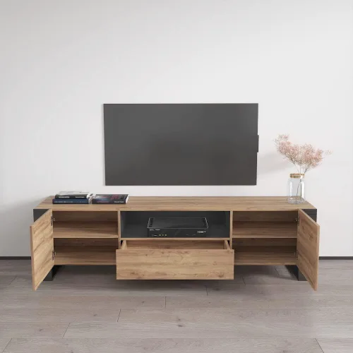 Vista 6 de Woody - Soporte de TV moderno de alto brillo de 71 pulgadas (roble/gris)