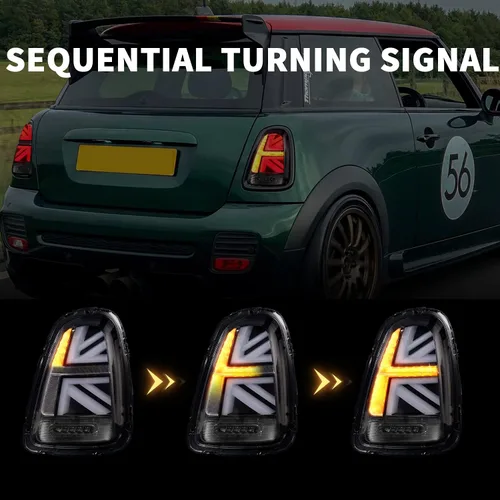 Vista 4 de Conjunto de luces traseras para Mini Cooper 2007-2013 y Coopers Hatchback R56 R57 R58 R59 Union Jack luces traseras con luz de señal de giro