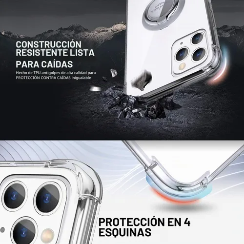 Vista 4 de Silverback Funda transparente diseñada para iPhone 12 Pro Max con soporte de anillo, funda protectora de TPU suave que absorbe los golpes, a prueba