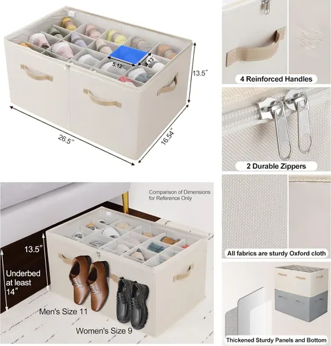 Vista 3 de TOPIA HOME Organizador de zapatos para armario, caja de zapatos plegable con divisores ajustables y cubierta transparente, organizador
