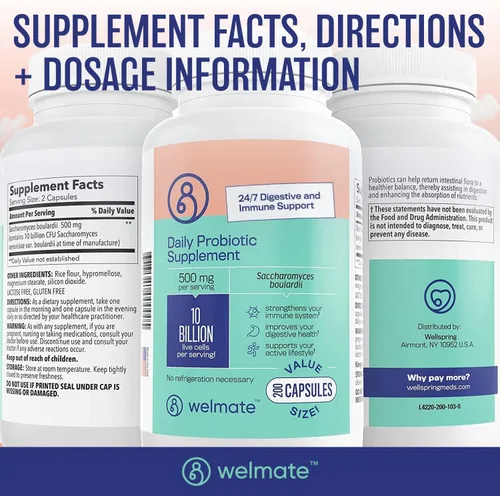 Vista 3 de WELMATE Kit de comodidad y equilibrio digestivo en la vía urinaria: alivio del dolor urinario 99.5 mg (72 unidades) y probiótico Saccharomyces