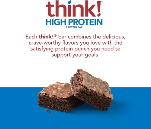 Vista 5 de Think! (thinkThin) Barras ricas en proteína de 20 gramos – Brownie crujiente, 0 gramos de azúcar, sin edulcorantes artificiales** sin gluten, sin