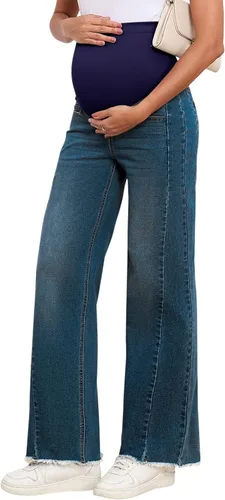 Vista 4 de BLENCOT Jeans de maternidad para mujer, pierna recta, elásticos, rasgados, para embarazo, jeans de novio