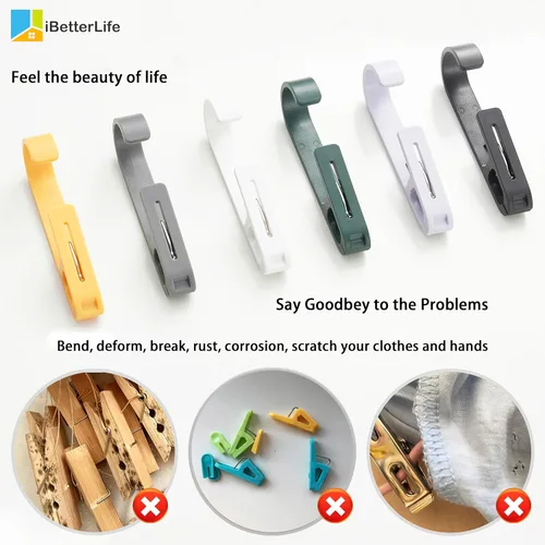 Vista 5 de iBetterLife Alfileres de ropa resistentes para exteriores, 8 ganchos grandes para ropa sucia con clips, abrazaderas organizadoras de armario