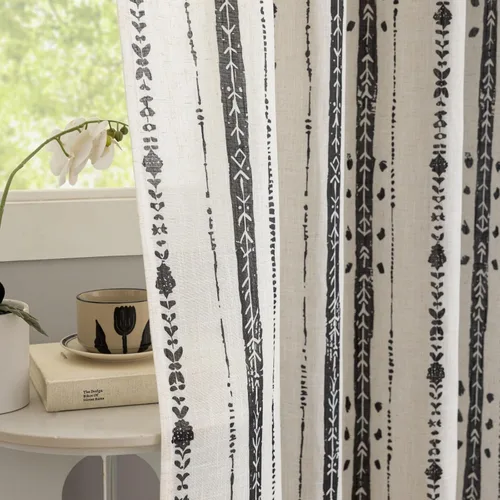 Vista 9 de Juego de 2 paneles de cortinas de lino bohemio, cortinas de semi privacidad para sala de estar, cortinas rústicas de campo de 54 pulgadas de largo