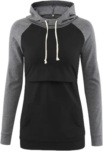 Vista 2 de Liu & Qu Sudadera de lactancia con capucha de manga larga para mujer, con bolsillo, ropa casual