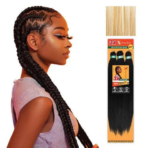 Vista 79 de Sensationnel X-Pression - Trenzas sintéticas prestiradas, 3 unidades, 58 pulgadas, negro azabache 1 Cabello trenzado, Kanekalon, ignífugo