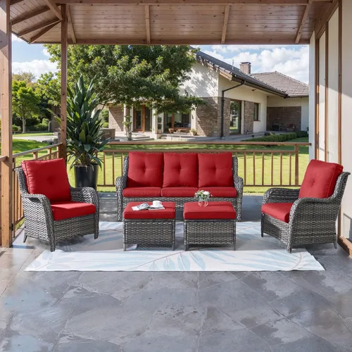 Vista 52 de HUMMUH Juego de 2 sillas de mimbre para patio, sillas de comedor de ratán de polietileno para exteriores, con cojines de asiento de 4 pulgadas