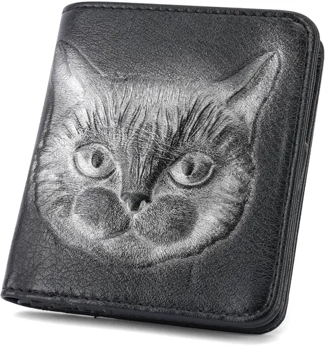 Vista 9 de Billetera para mujer, delgada y pequeña, billetera compacta con RFID, plegable, compacta, para mujer, cartera de cuero en relieve 3D con soporte