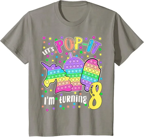 Vista 25 de Let's Pop-it I'm turning 8 Colorful 8th Birthday - Camiseta para niña, Negro