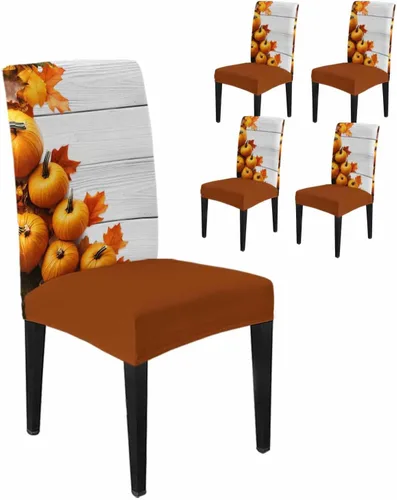 Vista 19 de Savannan - Juego de 4 fundas para sillas de árbol de Navidad, bolas de copos de nieve de color rojo invierno, fundas elásticas para sillas Parsons