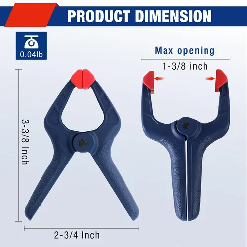 Vista 2 de WORKPRO - Juego de abrazaderas de resorte, 16 piezas, 3-3/8 pulgadas con Construcción de nailon duradero con resortes fuertes, ideal