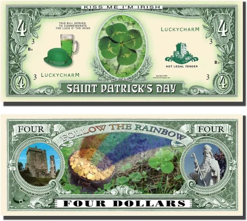 Vista 2 de Novedad del Día de San Patricio 4 (trébol de 4 hojas), juego de 25 con 1 billete de Cristóbal Colón