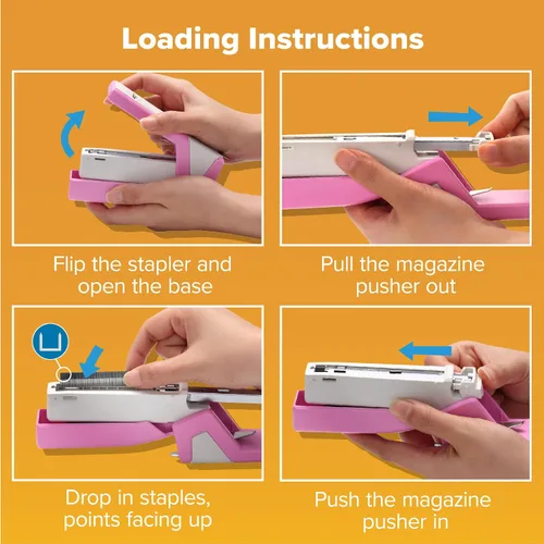 Vista 9 de Bostitch Office InCourage - Engrapadora compacta con resorte, 3 en 1, plástico, media tira, capacidad para 20 hojas, BCA rosa (1588)