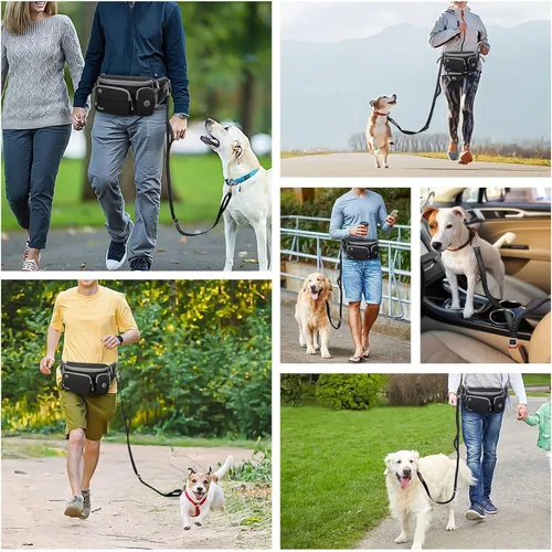 Vista 2 de TUDEQU Cinturón 4 en 1 para pasear perros con cangurera grande, riñonera para perro, correa de correa de perro manos libres para perros grandes que