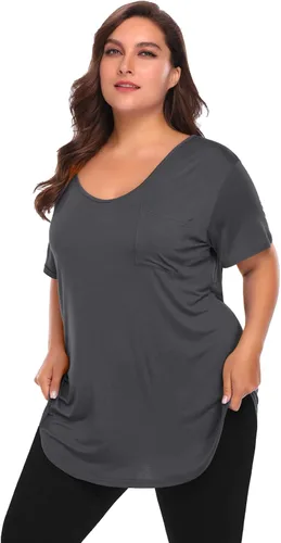 Vista 3 de BELAROI - Camisa extra grande para mujer, con cuello en V, suelta tipo túnica con bolsillo.