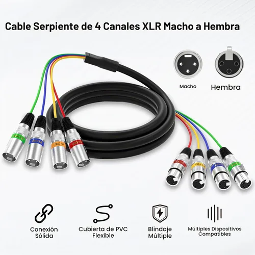 Vista 3 de EBXYA - Cables de serpiente XLR de 4 canales, cable de micrófono XLR macho a hembra