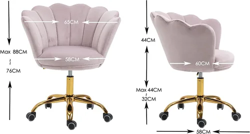 Vista 3 de Silla cómoda de oficina en casa con ruedas, linda silla de escritorio de tocador giratoria ajustable de terciopelo con respaldo de concha marina