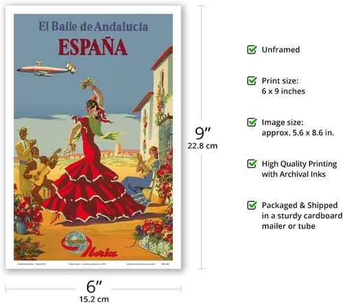 Vista 2 de España (España) - La danza de Andalucía (El Baile de Andalucia) - Iberia Air Lines of Spain - Póster vintage de viaje de aerolínea c.1950s