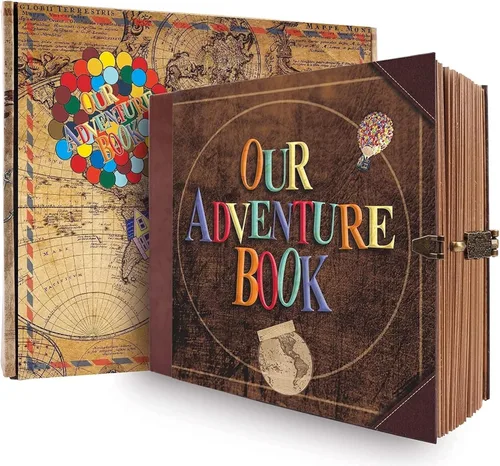 Vista 10 de JIMBON Nuestro álbum de fotos de libro de aventuras, estilo retro, tapa de letras en relieve, diario de viaje, kit de libro de recortes