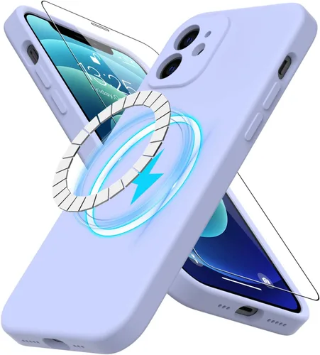 Vista 58 de DEENAKIN Funda magnética de silicona para iPhone 12 Pro con protector de pantalla, compatible con MagSafe, protección de cámara, funda protectora