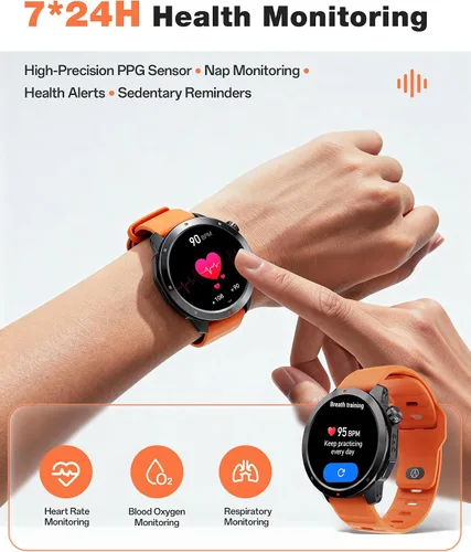 Vista 5 de AOLON Reloj inteligente GPS para hombre, 1.43 pulgadas AMOLED Smartwatch con brújula/barómetro/altímetro, monitor de frecuencia cardíaca/sueño, 30M