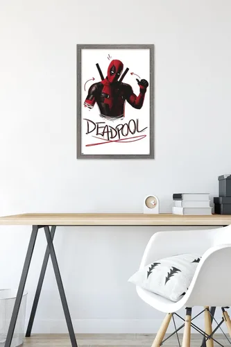 Vista 6 de Trends International Marvel Deadpool Legacy - Póster de pared con pulgares arriba, 14.72 x 22.37 pulgadas, versión enmarcada de madera de granero