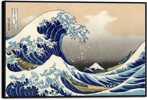 Vista 13 de Wieco Art Arte enmarcado de aluminio negro grande, 3 paneles, gran ola de Kanagawa, Katsushika Hokusai, impresiones en lienzo de arte de pared