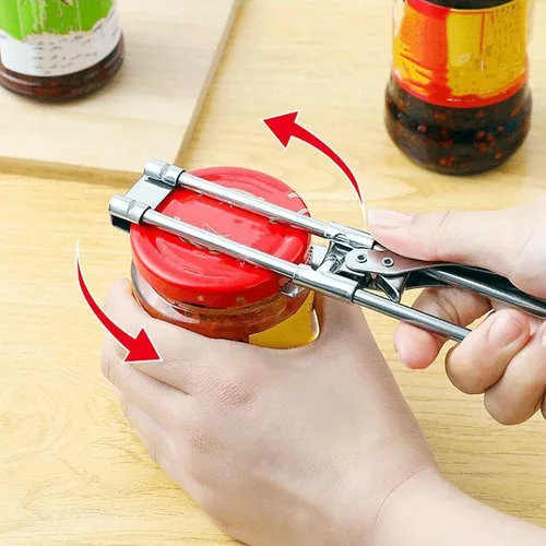 Vista 3 de Abrelatas de acero inoxidable ajustable para manos débiles, abridor de latas de acero inoxidable ajustable, abridor de tapas herméticas, accesorios