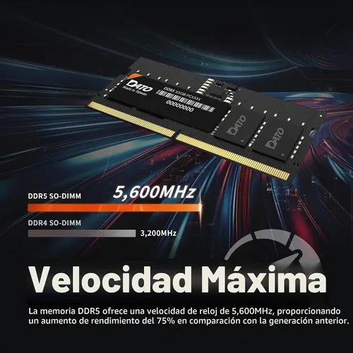 Vista 3 de DATO DDR5 SODIMM 32GB Kit 16GBx2 RAM para Laptop 5600MHz PC5-44800 CL46 1.1V 262-Pin Sin ECC no tamponado dimm, Módulo de memoria para Notebook
