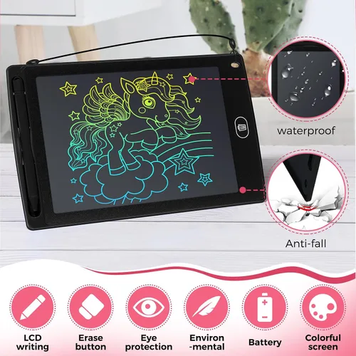 Vista 3 de Zhehao 32 tabletas de escritura LCD para niños a granel de 8.5 pulgadas, tablero de garabatos colorido borrable, juguete educativo, regalo de Negro