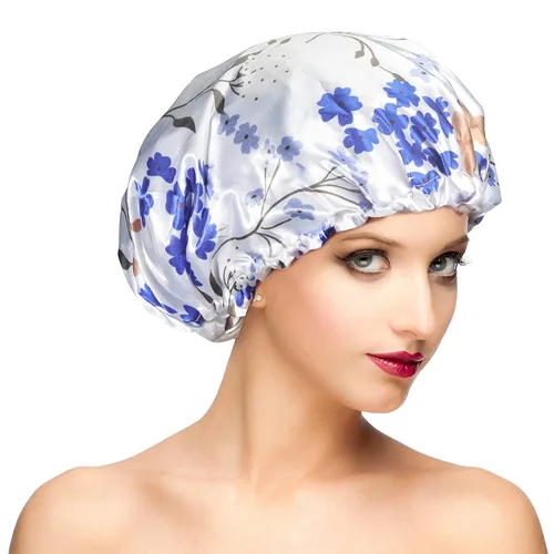 Vista 11 de Gorros de ducha para mujer, extra grande, ajustable, impermeable, reutilizable, gorro de ducha para mujeres y niñas, cabello largo y grueso, gorros