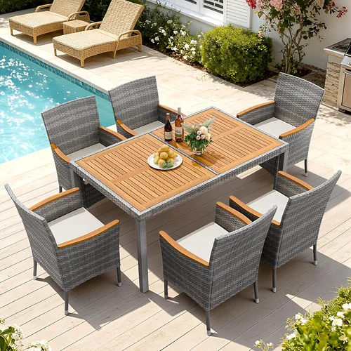 Vista 12 de Devoko - Juego de comedor de madera de acacia, 5 piezas, ratán negro