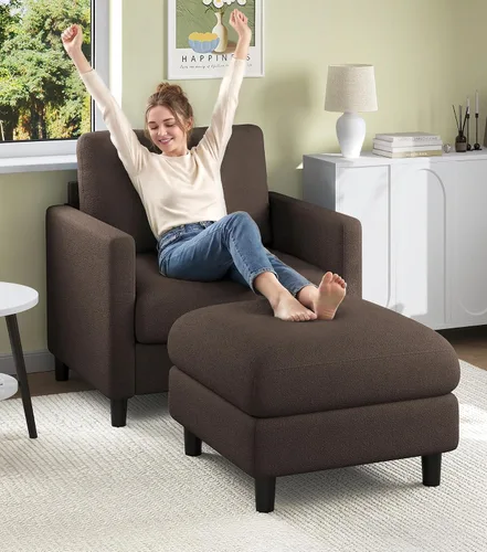 Vista 45 de Welzona Loveseat, 51" Small L Shaped Couch, Comfy Teddy Love Seat with Ottoman Set, Tool-Free Setup Loveseat Sofa with Ottoman, All-Wood Small Sofa