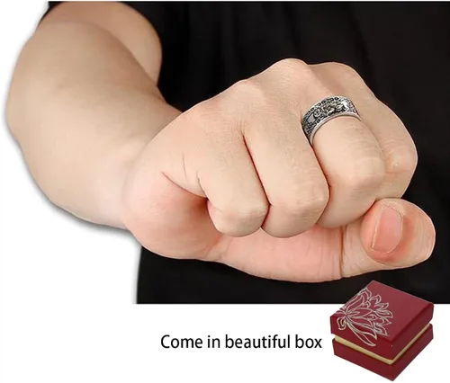 Vista 2 de Qeahenwi Feng Shui - Anillo de mantra Pixiu 2022 para hombres y mujeres, anillo de Feng Shui para riqueza y protección, amuleto de dinero de buena